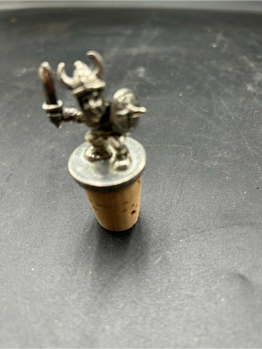Miniature Viking Bottle Stopper - pewter Silver Metal on wine Cork
